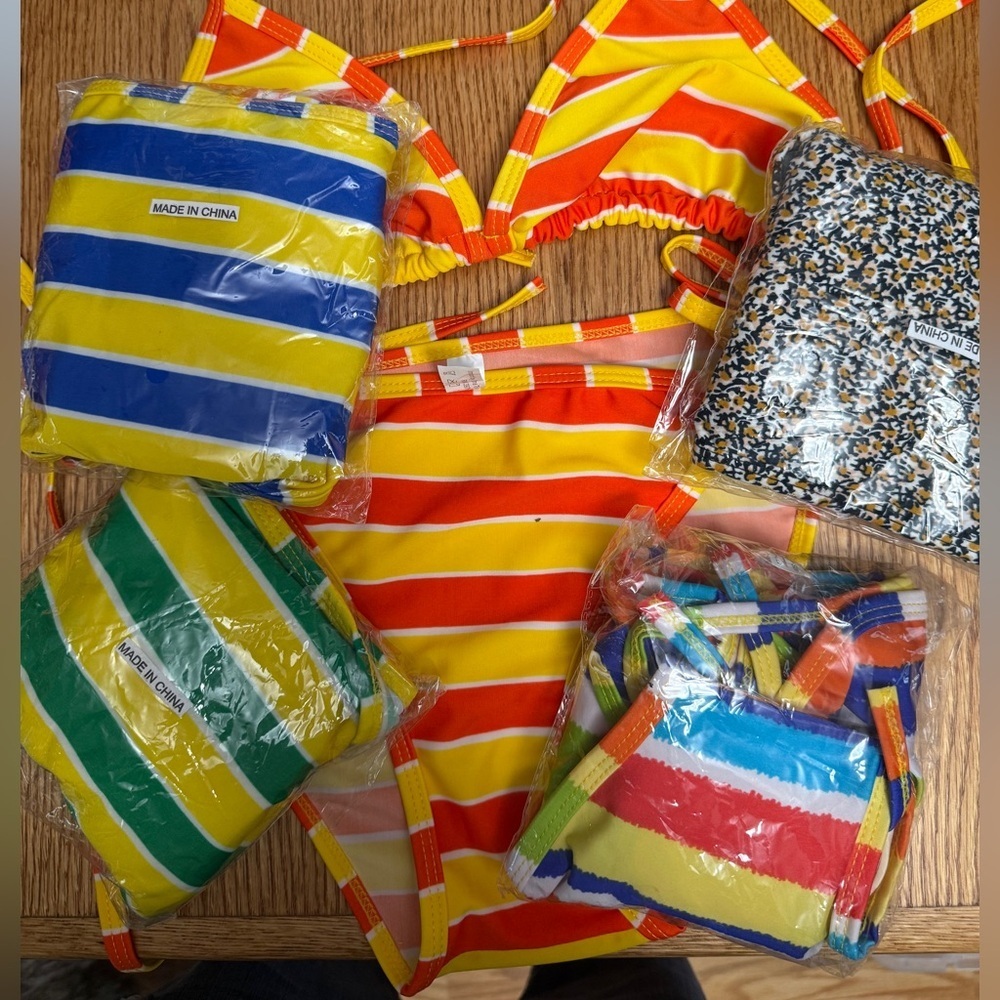 5 Chuns NEW 2 piece String Bikini’s One Size Swimsuits Yellow Stripes Swimwear